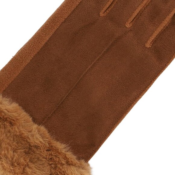 Women Water Repellent Faux Fur Cuff Gloves Touchscreen Stretch Small-Medium - Picture 3 of 6